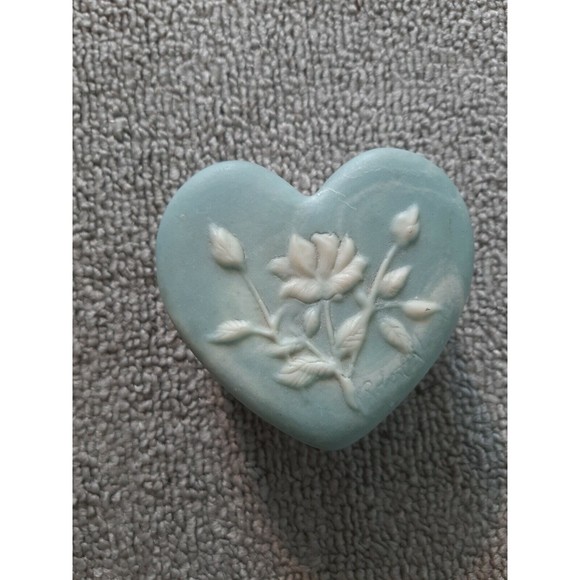 Vintage Design Gift Intern'l Inco lay Stone Blue Heart Shaped Roses Jewelry Box - Picture 1 of 6
